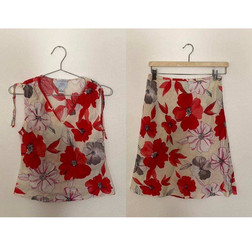 VTG Ann Taylor Linen Floral Blouse and Skirt Women's 2